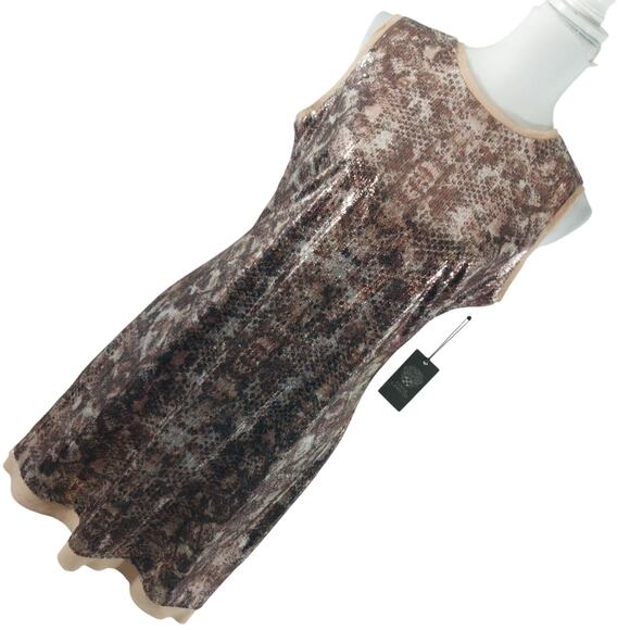 NWT@$128! VINCE CAMUTO! GOLD & AMBER BROWN MOTTLED SEQUINNED SHEATH DRESS! SZ 10 - Picture 1 of 10
